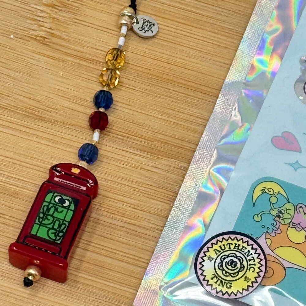 London Phone Booth Talisman | String Ting Beaded Accessory | Authentic Handmade